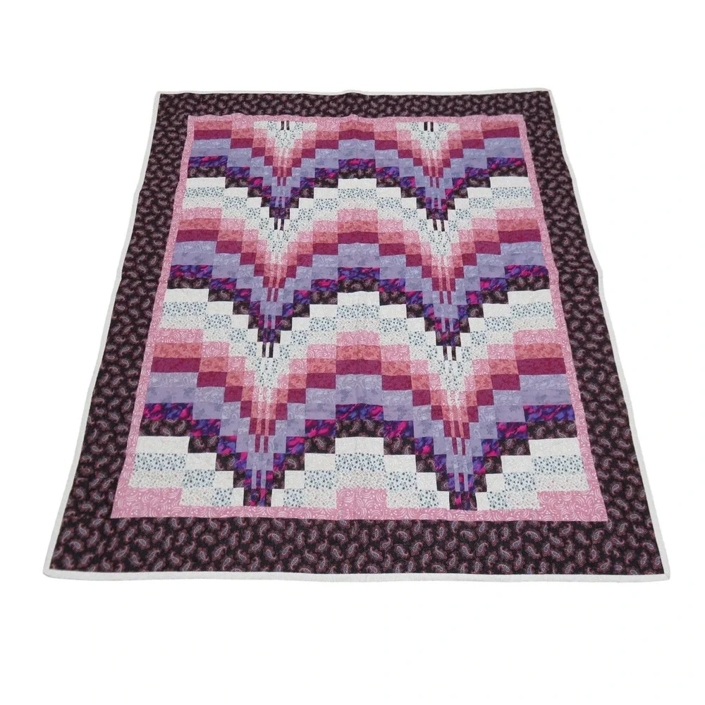 Handmade Bargello Quilt Throw or Wall Hanging Purple Pink Paisley Patchwork